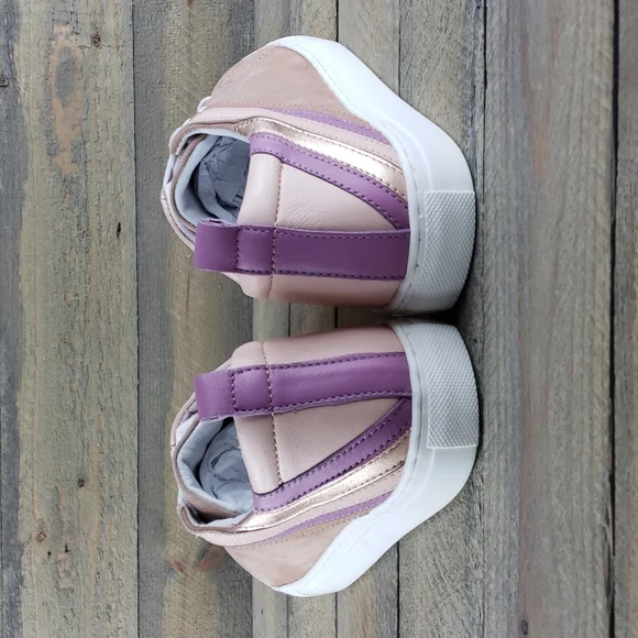 Seychelles Women's Stand Out Leather Suede Sneakers Blush Multi Stripe - Picture 6 of 9